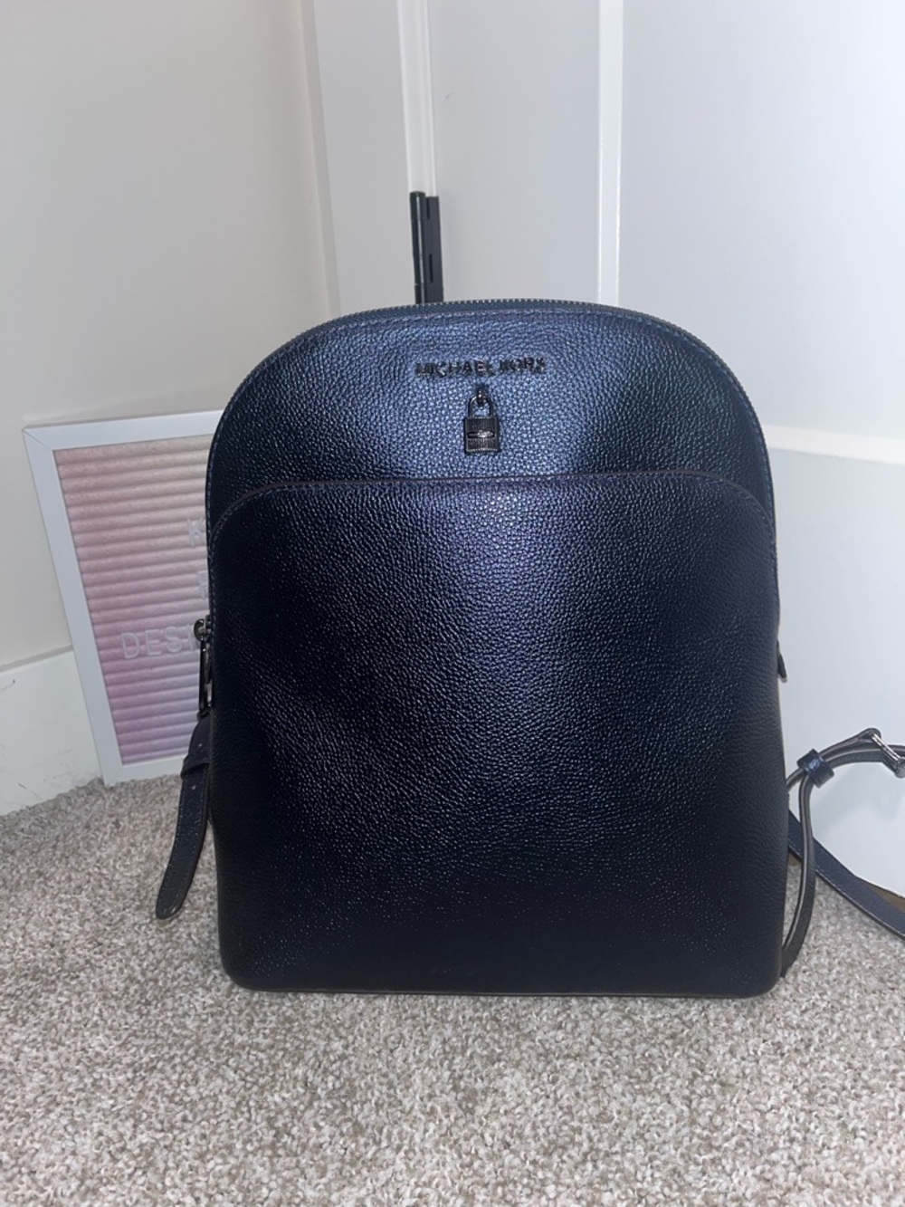 NWT Michael Kors Adele Metallic Blue Backpack - Picture 4 of 9